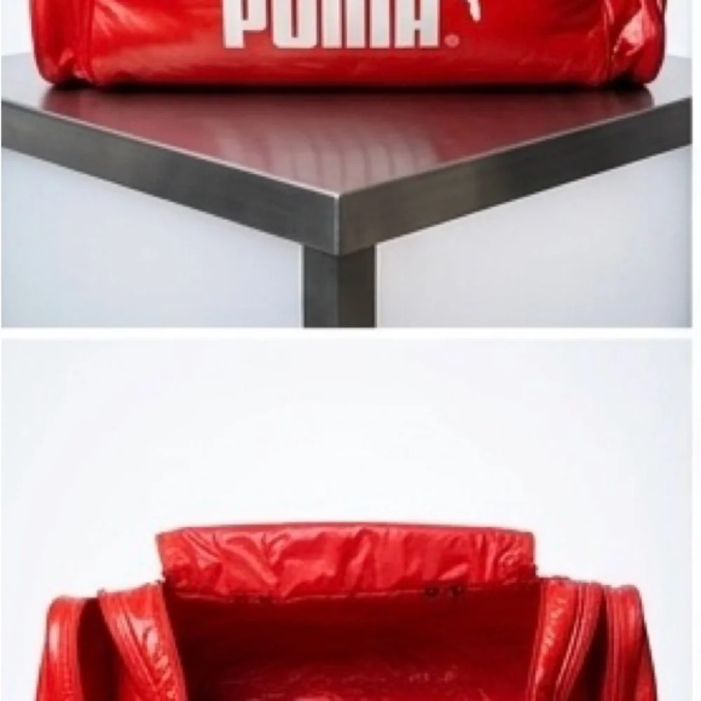 Vintage 80s PUMA Red Vinyl Duffle Bag Gym Travel Team Bag Retro RARE PVC